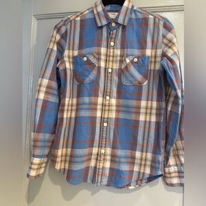 J CREW CREWCUTS BOYS Flannel button down Blue & Brown Plaid Size 12 EUC